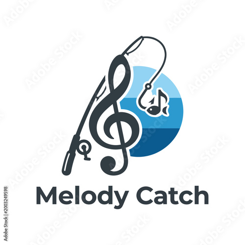 Quadro em tela An artistic logo concept for 'Melody Catch' combines musical elements with a fishing theme, symbolizing the capture of melodious experiences in an imaginative way