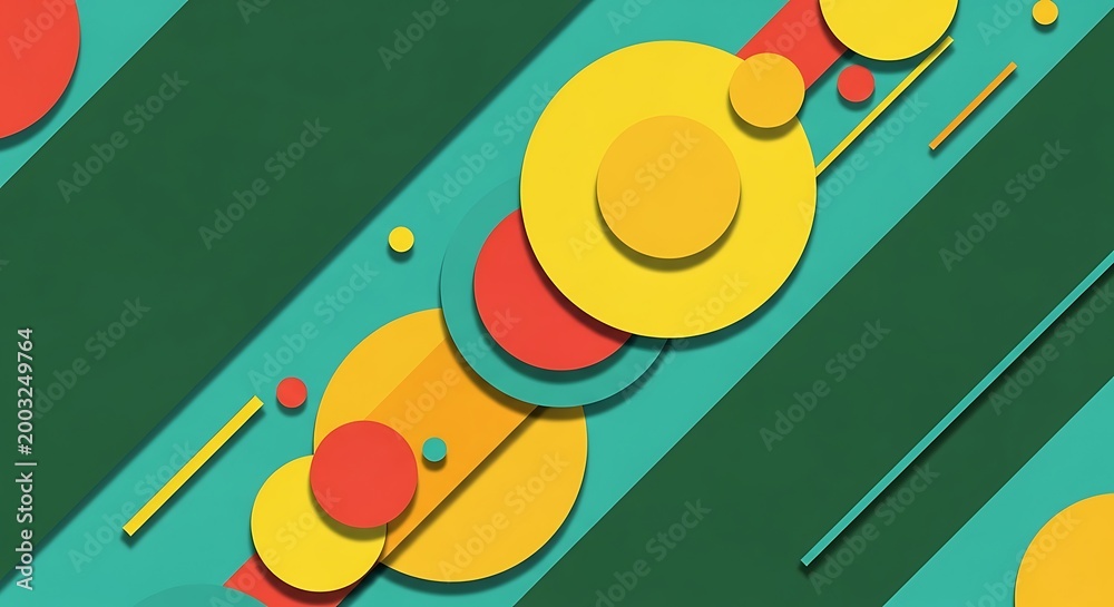 Obraz premium Colorful abstract geometric shapes on striped background design element graphic