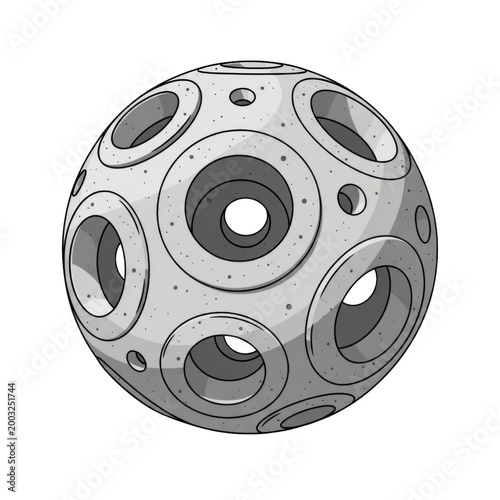 Gray Cratered Spherical Moon Floating on Black Space Background