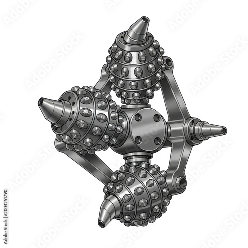 Metallic Industrial Drill Head Assembly Isolated on Transparent Background
