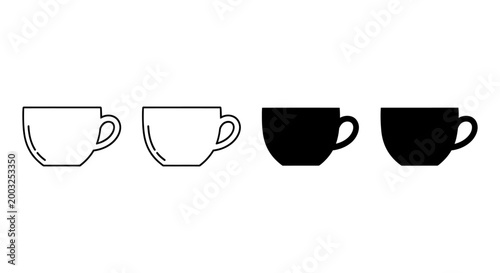 simple black and white line art icons of coffee cups and solid silhouettes