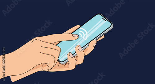 Close up of hands holding a modern smartphone while touching the screen to access wireless internet or mobile applications.