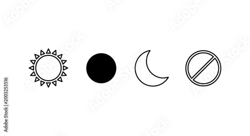 sun moon and no entry icons simple symbols for day and night modes