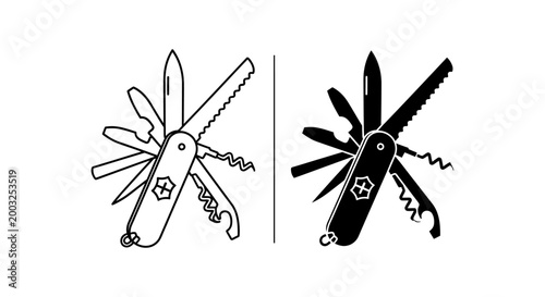 swiss army knife line art and solid icon a versatile multi-tool