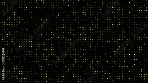 Dots Animated Background, Yellow flickering Hi tech motion graphic on dark background