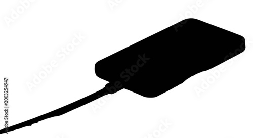 Tableau sur toile Silhouette of a smartphone connected to a charging cable on white background