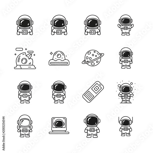 Astronauts in Space Suits Various Poses.