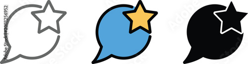 Chat bubble star icon set. Customer review and feedback symbol. Rating and testimonial concept in outline, flat and solid style