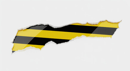 Ripped paper hole showing yellow and black striped pattern on a clean white background