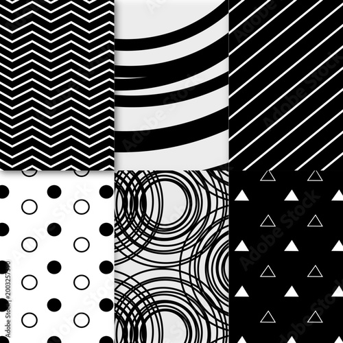 Geometric Harmony: Six monochrome patterns blend visual interest, offering a versatile collection of textures perfect for various design applications.