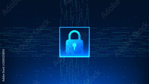 Foto Technology background secure lock connected to data networks, representing quant