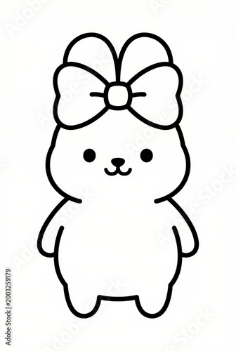 Cute cartoon bunny character with big bow on its head  