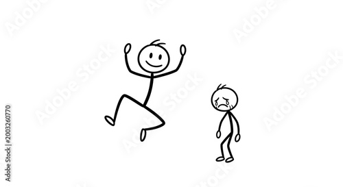 stick figure jumping happy smiling.