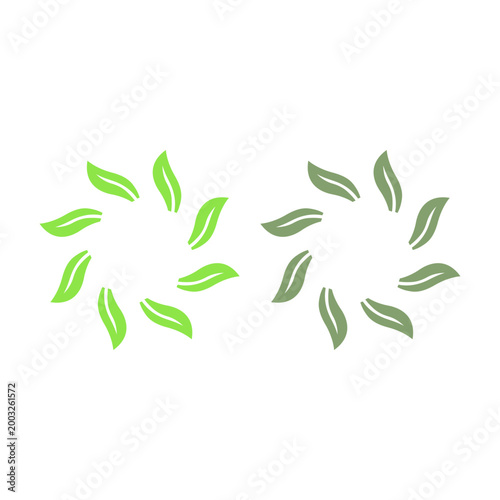 GREEN LEAVES IN CIRCLE SIGN SYMBOL LOGO VECTOR ISOLATED ON WHITE
