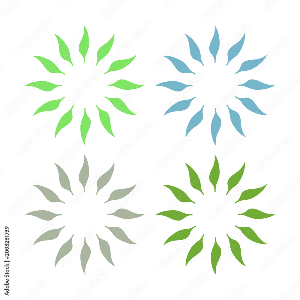 Fototapeta premium GREEN LEAVES IN CIRCLE SIGN SYMBOL LOGO VECTOR ISOLATED ON WHITE