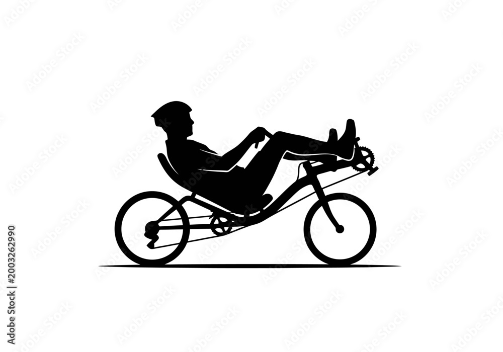 Obraz premium Silhouette of a person riding a recumbent bicycle demonstrating leisurely cycling and outdoor recreation activities with a focus on human locomotion and alternative transportation modes for
