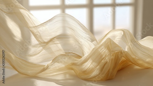 Soft, Creamy Cotton Voile Sheer Fabric Draped Elegantly with Subtle Light and Shadow Play