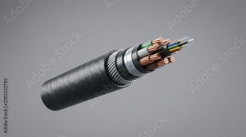 Detailed cross section of a heavy duty electrical power cable with copper conductors and multiple insulated wires