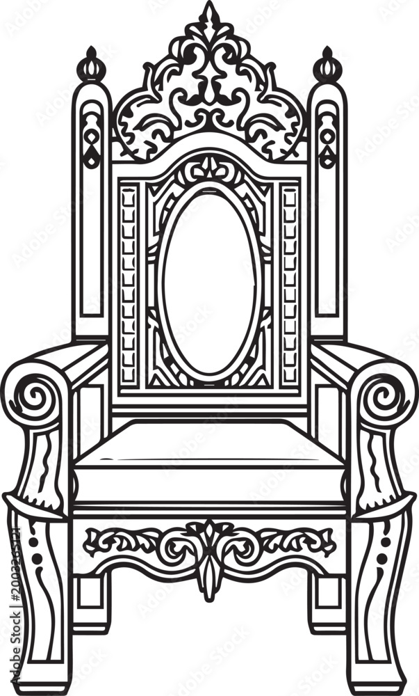 Fototapeta premium A detailed sketch of an ornate throne, reflecting regal heritage and classical design.