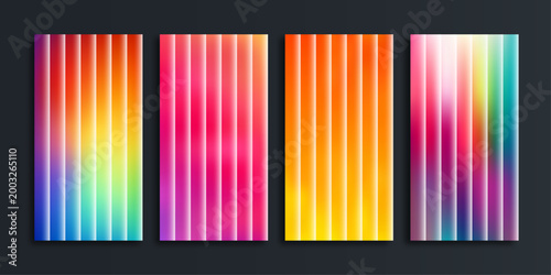 Four abstract vertical panels with vibrant gradient colors and light streaks