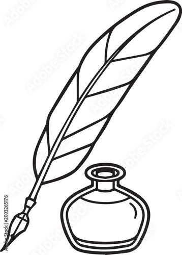 A classic inkwell and quill, a timeless symbol of writing and creativity.