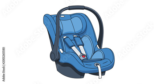 High quality blue baby car seat featuring protective padding, a safety harness, and a convenient carrying handle.