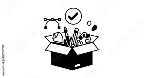 Black Box with Office Supplies.
