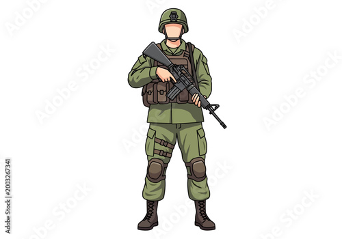 Φωτογραφία Illustration of a Soldier in Full Combat Gear Holding a Rifle.