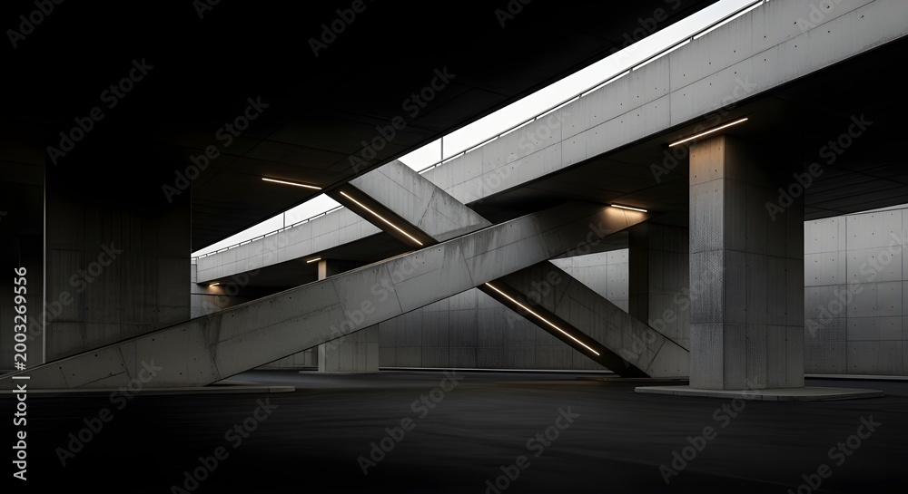 Fototapeta premium Modern concrete overpass with geometric design and lighting