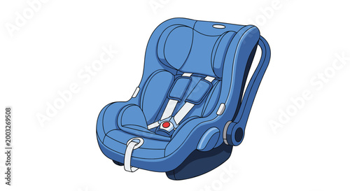 Blue infant car seat with safety harness and carrying handle isolated on a white background for child transportation safety.