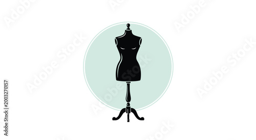 Black female dress form or tailor mannequin stand shown as a silhouette against a soft green circular background, perfect for fashion design.