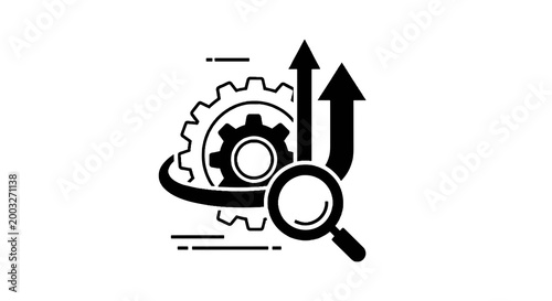 Black and white gear icon growth.