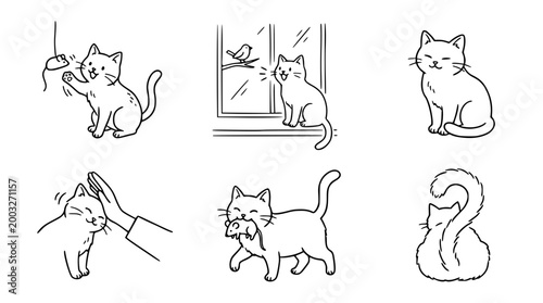Adorable Cat Sketches Collection of Everyday Cat Activities Icons