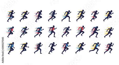 Dynamic Running Silhouettes Diverse Athletes Motion Graphics