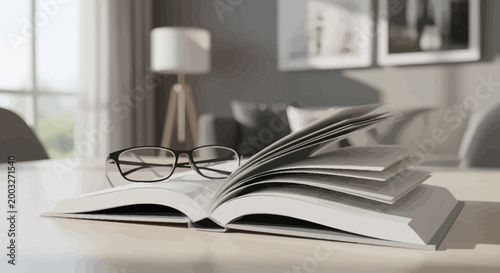 Glasses on an open book page.