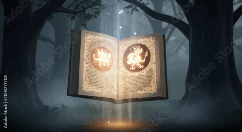 Open Book with Glowing Pages Inside.