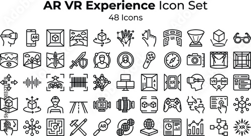 AR VR Experience Icon Set Featuring Augmented Reality, Virtual Reality, Gaming, Simulation and Immersive Technology Concepts