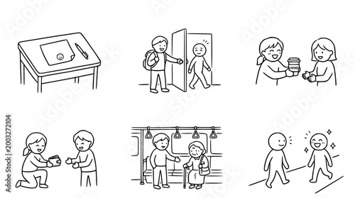 Endearing illustrations portraying acts of kindness and connection.