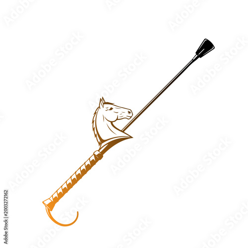 Black Riding Crop Vector Silhouette - Professional Horse Whip Icon for Equestrian Sports, Training and Horse Racing Isolated on White