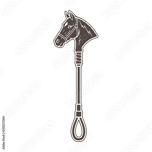 Black Riding Crop Vector Silhouette - Professional Horse Whip Icon for Equestrian Sports, Training and Horse Racing Isolated on White
