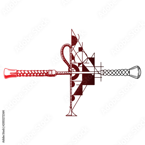 Black Riding Crop Vector Silhouette - Professional Horse Whip Icon for Equestrian Sports, Training and Horse Racing Isolated on White