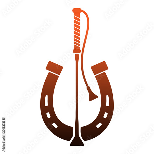 Black Riding Crop Vector Silhouette - Professional Horse Whip Icon for Equestrian Sports, Training and Horse Racing Isolated on White