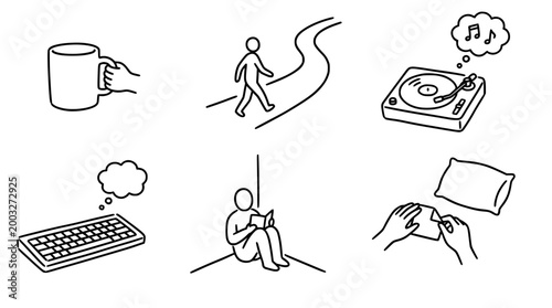 Cute line art collection of relaxing activities and icons