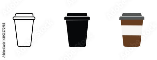 Coffee Cup Vector Icon Set with Outline and Solid Variations for Café and UI Design