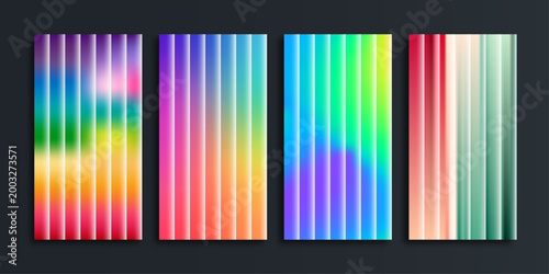 Four abstract vertical panels with vibrant gradient colors and linear textures