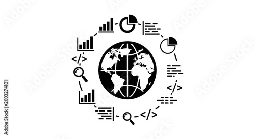 Black and white world globe icon.