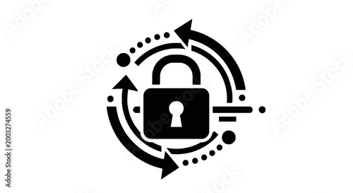 Black Padlock with Circular Arrows Icon.