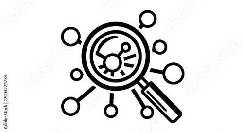 Magnifying glass with sunburst inside.