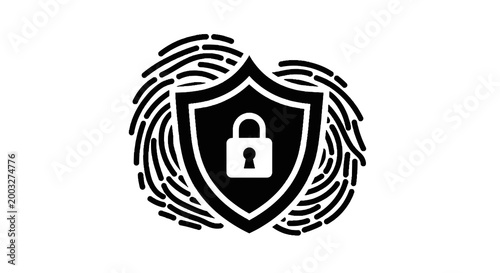 Shield with Lock and Fingerprint Background.