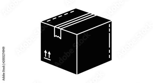 Black cardboard box with labels.